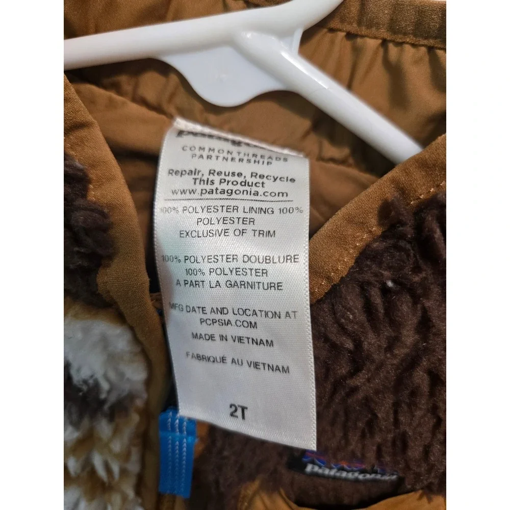 Patagonia Kids Retro-X Fleece Vest Brown Patterned Toddler 2T Full Zip 61035
